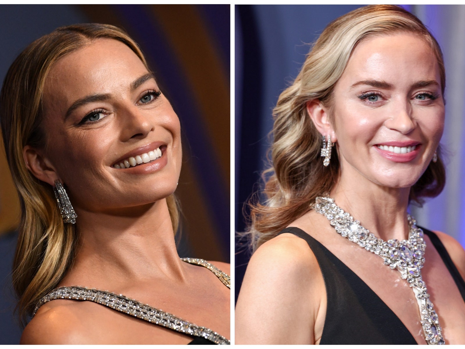 Margot Robbie and Emily Blunt Were Twinning in Embellished Black Evening Gowns