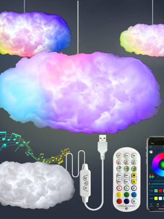 Light up clouds with accessories on a gray background
